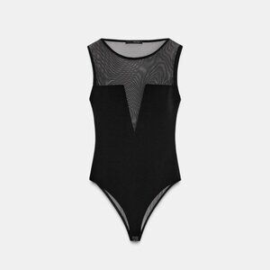 Zara CREPE TULLE COMBINATION BODYSUIT Size Small